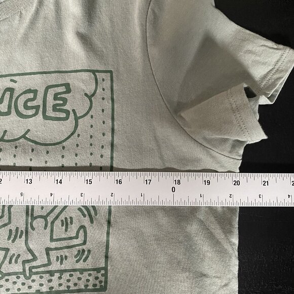 Gap x Keith Haring Cropped Graphic T Shirt Women Large Rain Dance Sage Green Tee - Picture 10 of 11